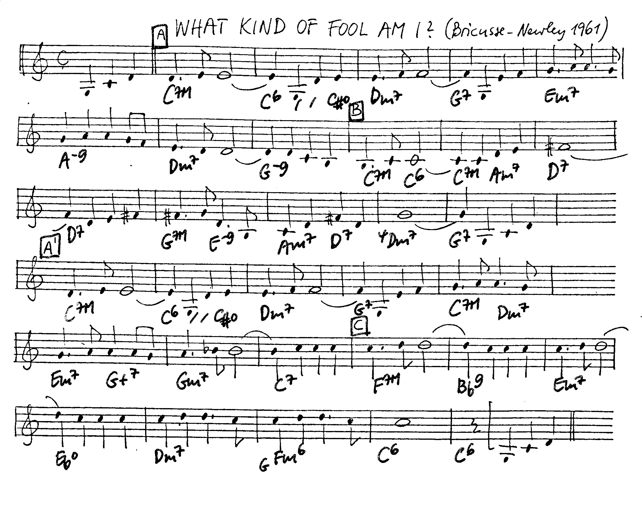 what kind of fool am i free jazz leadsheet - Courtesy of the Jungle Jazz Band
